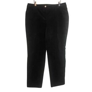 Chicos Black Velvet Straight Leg Pants Gold Button Size 2 XL Stretch Trousers